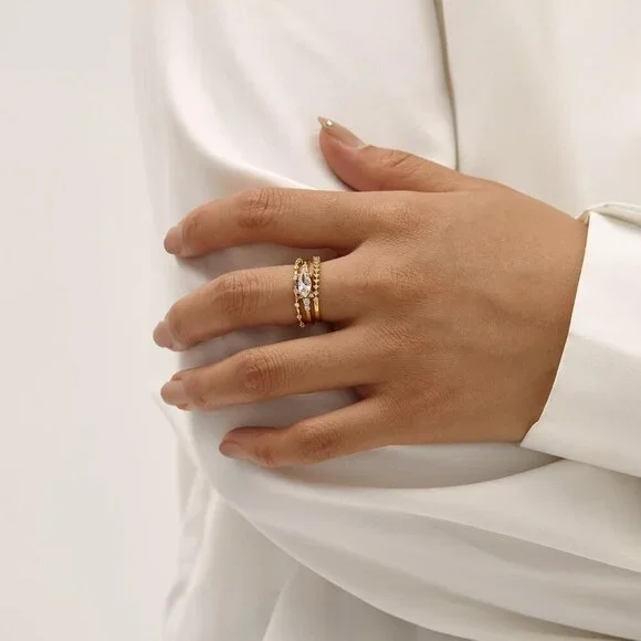 Gold Dainty Rings for Womem 14k Gold Plated Stackable Ring for Girls Size 6-11 C - Picture 3 of 8